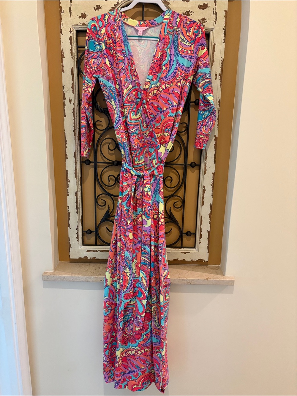 Lilly Pulitzer Adrian Pink & Turquoise Paisley Wrap Maxi Dress
